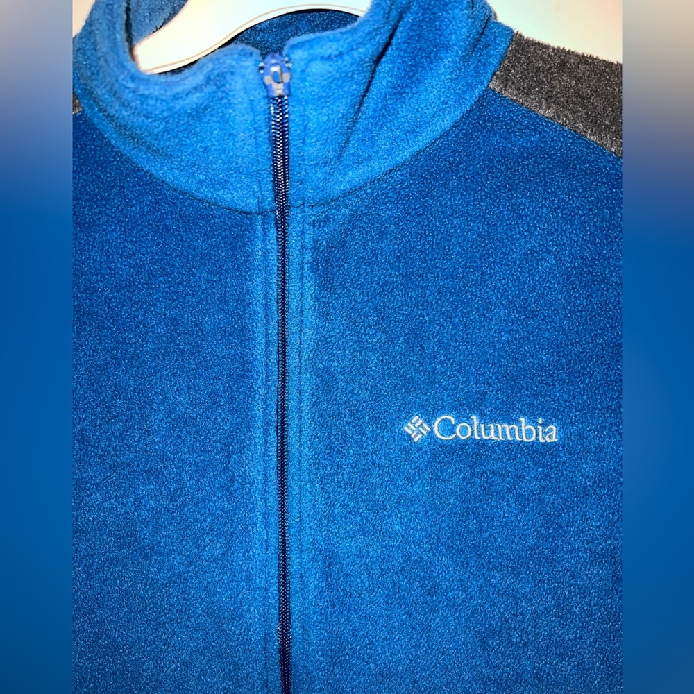 Columbia Vest Blue Gray Outdoor Fleece Sleeveless Zip Coat Mens Large - Picture 3 of 5